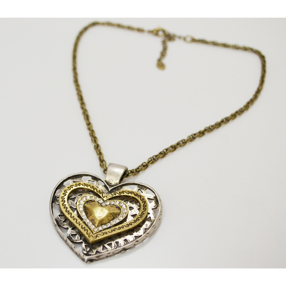 Anthro Heart Necklace Love Pendant Silver Gold New - Picture 5 of 6